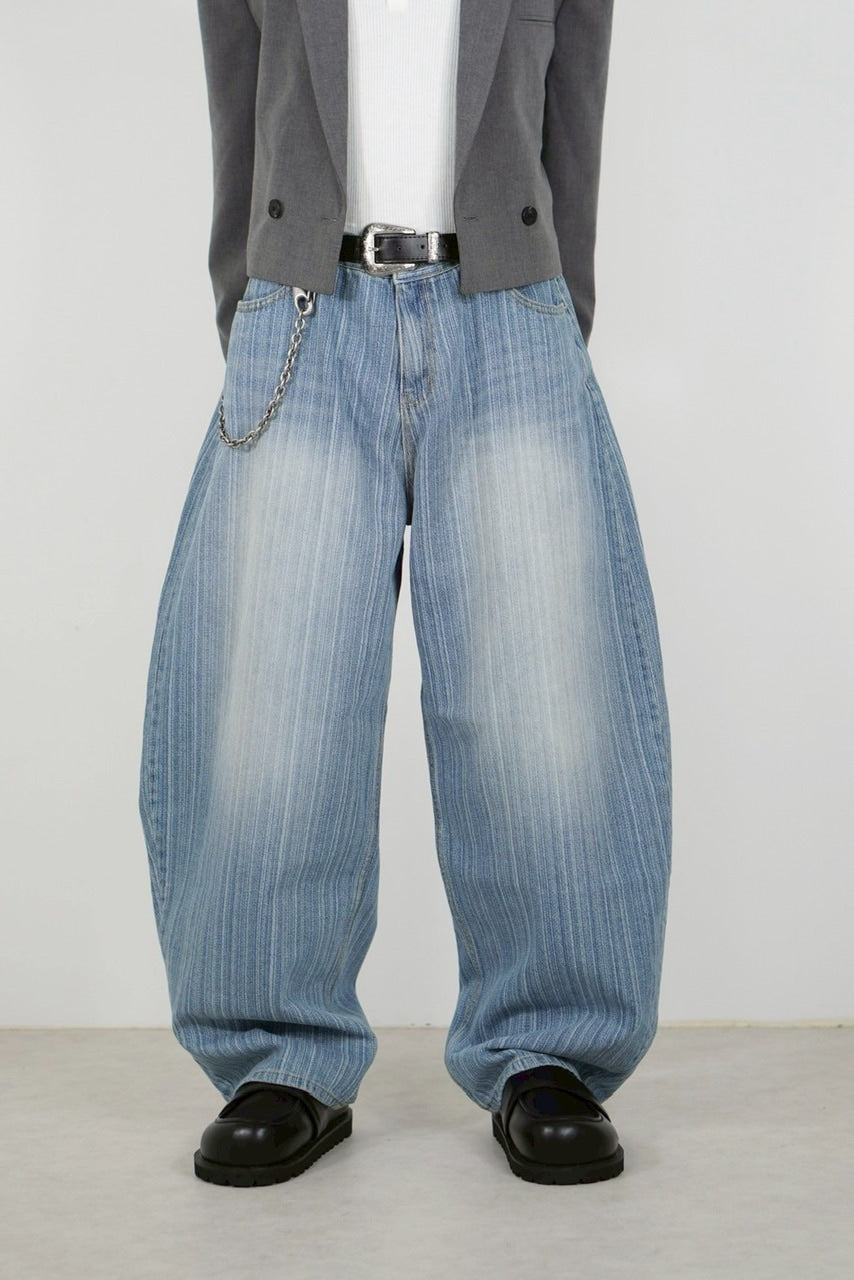 受注制【Chikashitsu +】wide stripe denim pants / 【チカシツプラス