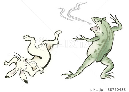 鳥獣戯画（ウサギとカエルの相撲）のイラスト素材 [88750488] - PIXTA