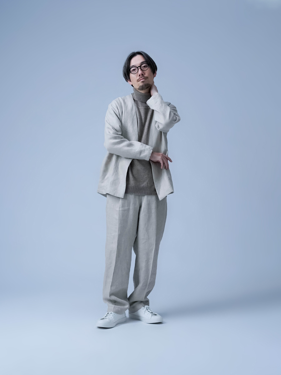 リネンセットアップ】もう考えない。 ノーカラージャケット メンズ