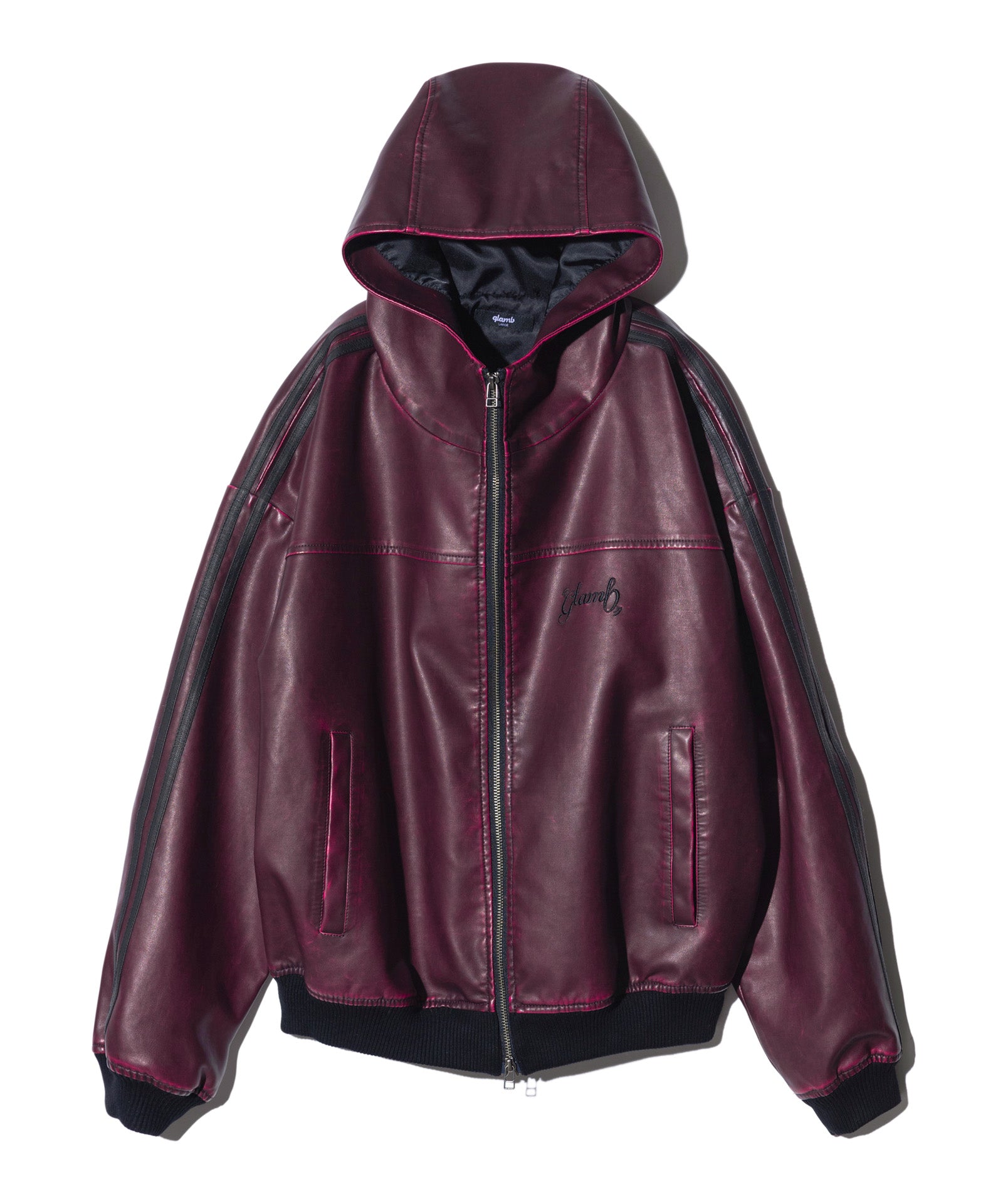 GB0125/JKT09 : Synth Leather Hooded Track Jacket / シンセレザー