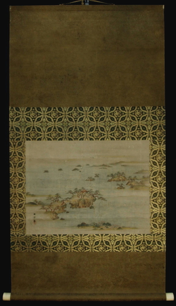 古美術 神宮堂 掛軸 彩色山水画