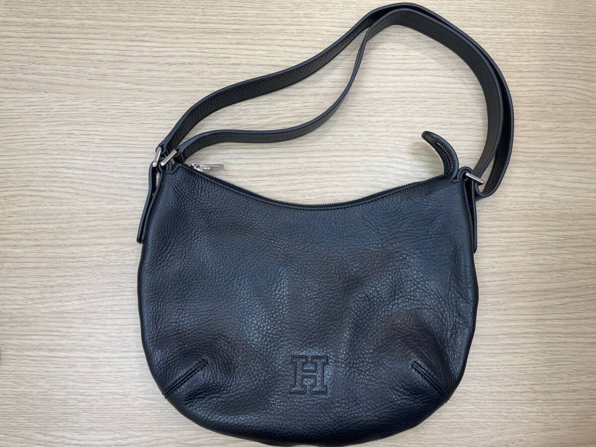美品 HIROFU ヒロフ ショルダー ワンショルダー シボ革 Hロゴ 高級