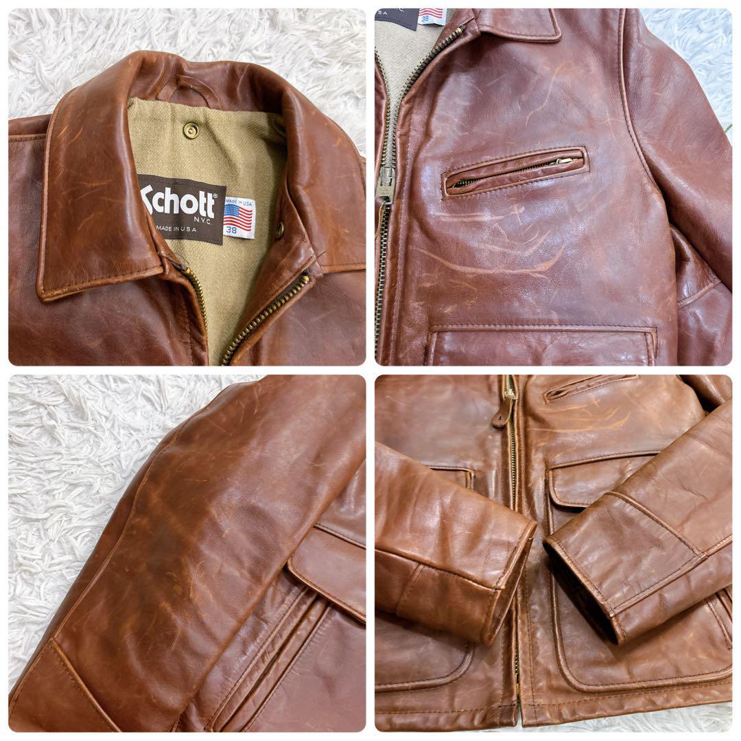 送料無料 希少 ビンテージ USA製 Schott ショット シングル レザー