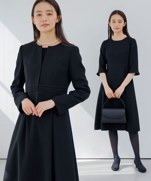 WEB限定】【喪服】【洗える】ノーカラー＆フレアワンピース ブラック