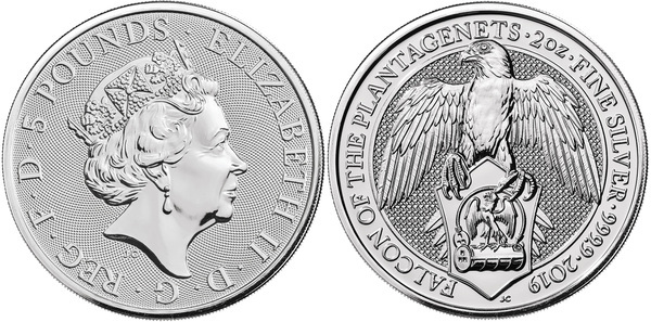 5 Pounds - Elizabeth II (Falcon of the Plantagenets; 2 oz Fine