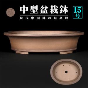 盆栽鉢 紫泥外縁木瓜式鉢 植木鉢 中国鉢 張氏製陶 落款あり 15号 45cm