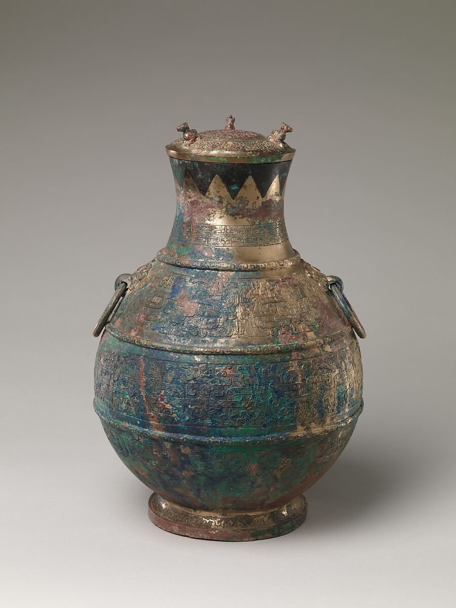 嵌紅銅青銅壺 Wine container (hu)】中国-東周時代