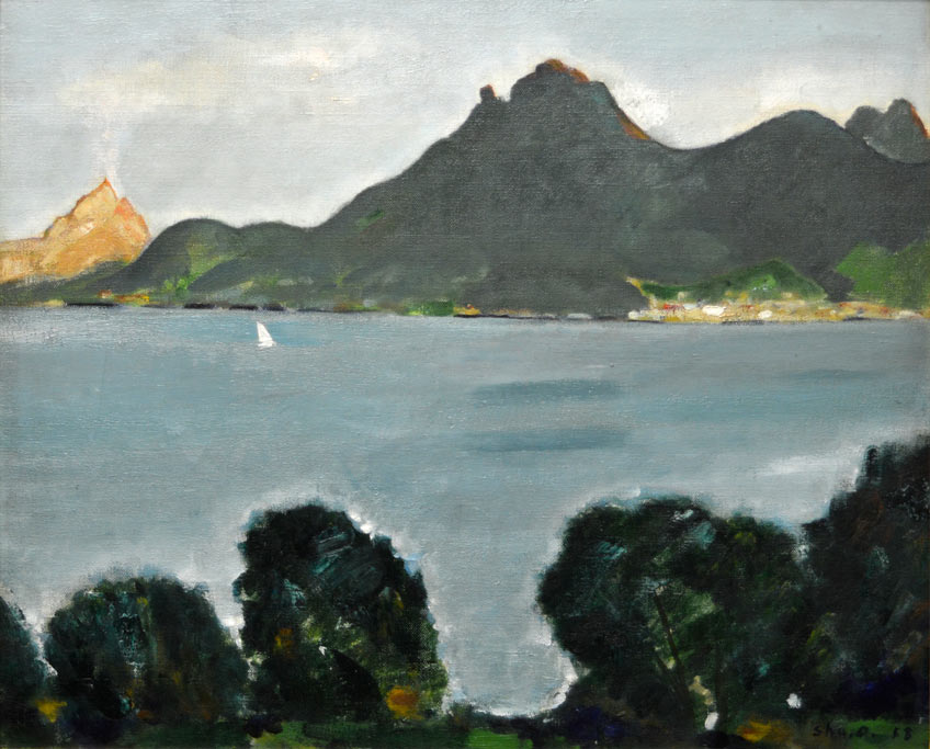 小川原脩「洞爺湖風景（北海道）」油絵・F15号 絵画買取・販売の小竹美術