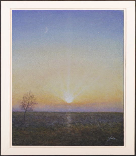 絵画のミクストメディアで藤田高明が描いた絵「朝日」を購入