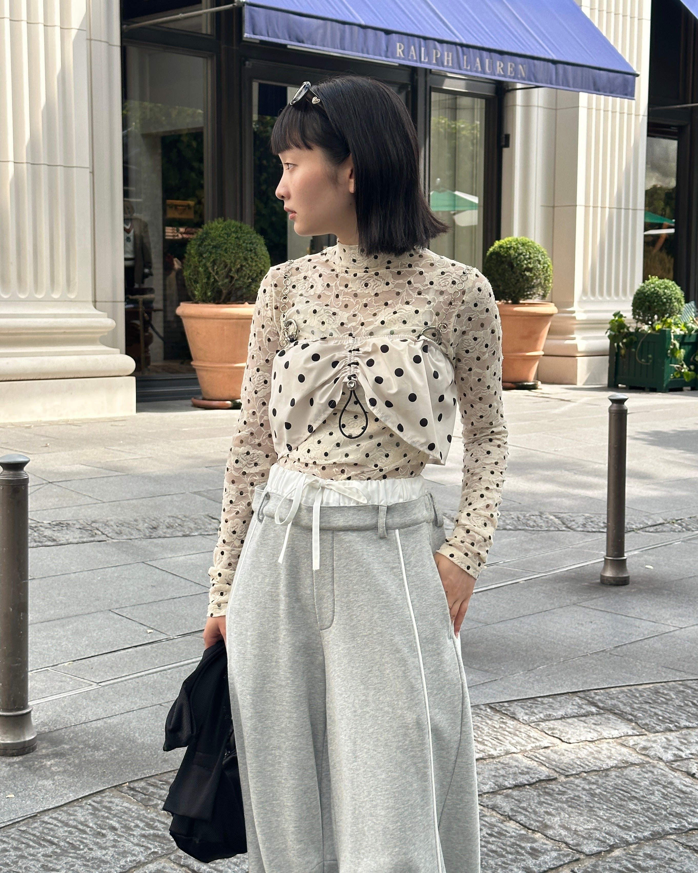 Dot lace see-through top (high neck)