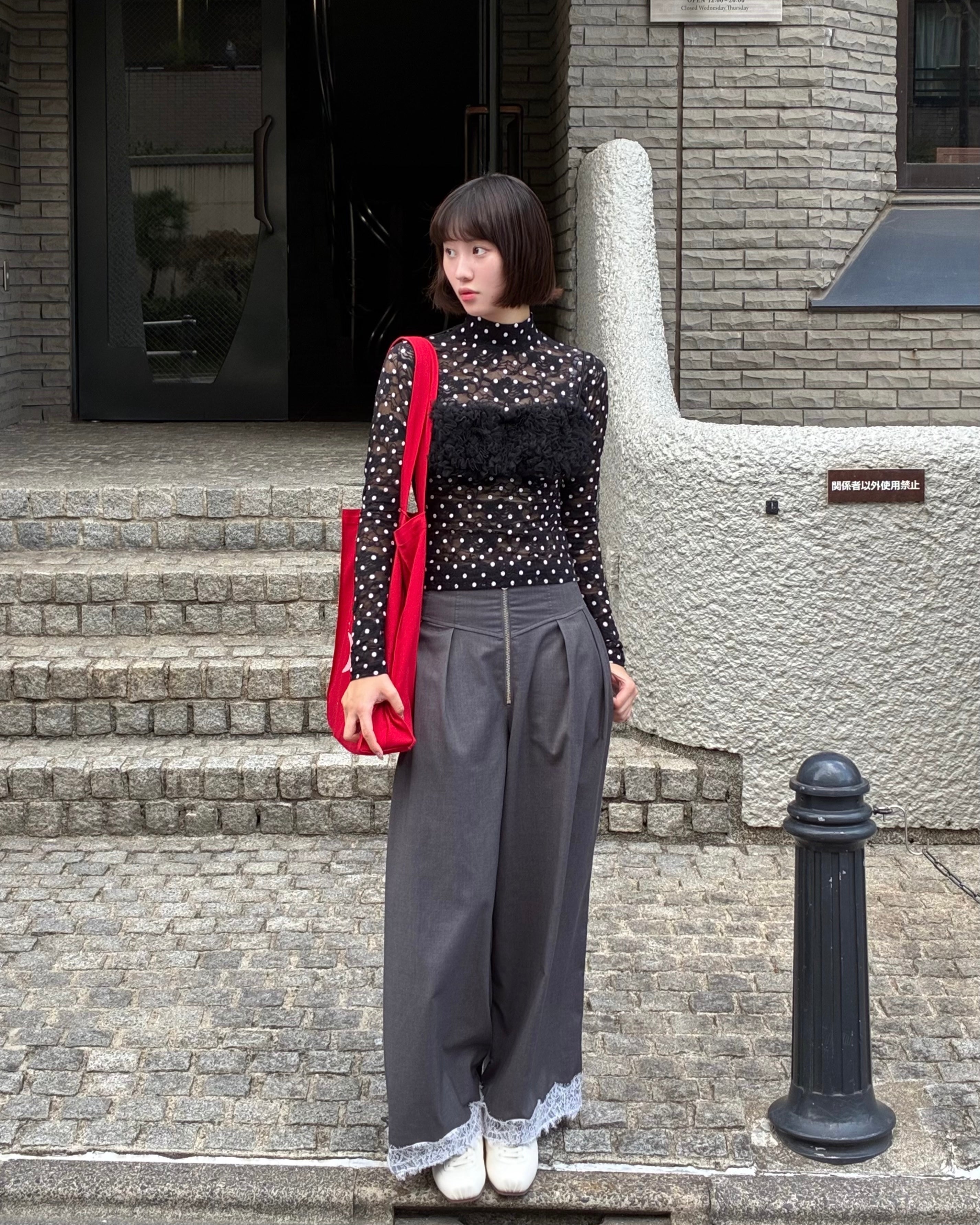 Dot lace see-through top (high neck) black