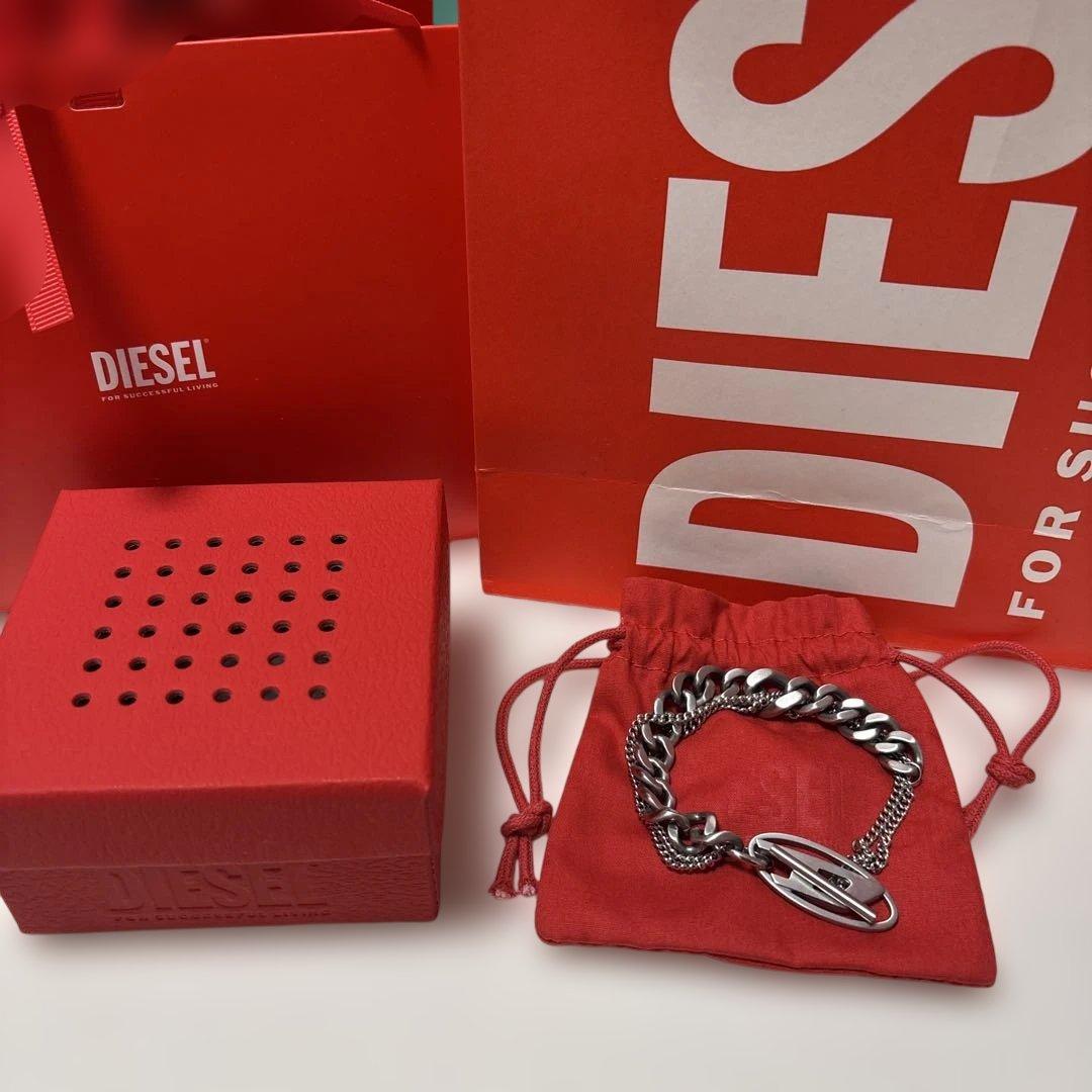 DIESEL シルバー チェーンブレスレット(箱、袋付き) ディーゼル チェーンブレスレット メンズ 父の日 レディース 母の日