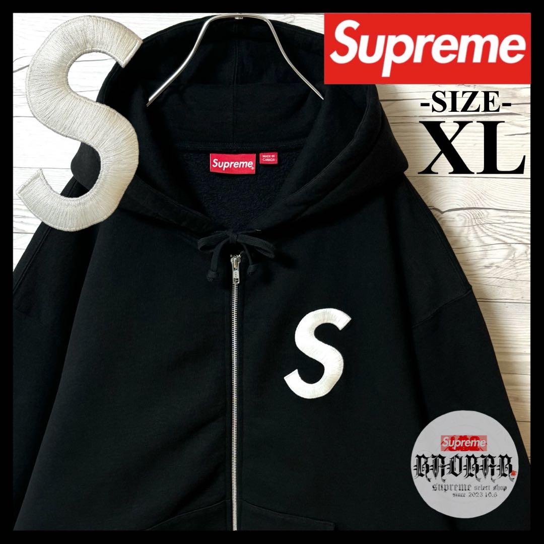 大人気‼︎刺繍S logo SロゴXL】シュプリーム パーカー ブラック 中町綾