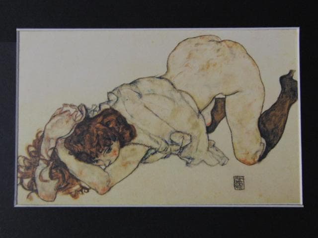 エゴン・シーレ、【両肘で体をささえ、跪く少女】、希少な画集画 エゴン・シーレ、【両肘で体をささえ、跪く少女】、希少な画集画