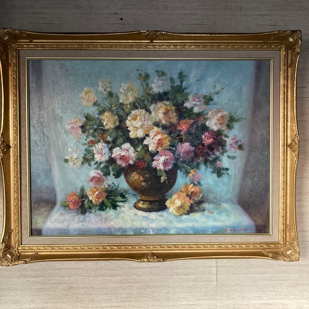 S,Kuramoto 「花瓶の薔薇」油彩画67.5×87絵￼53×73cm20P 油絵 絵画 【薔薇の盛り合わせ】 絵画 HR 通販 14356053｜Creema