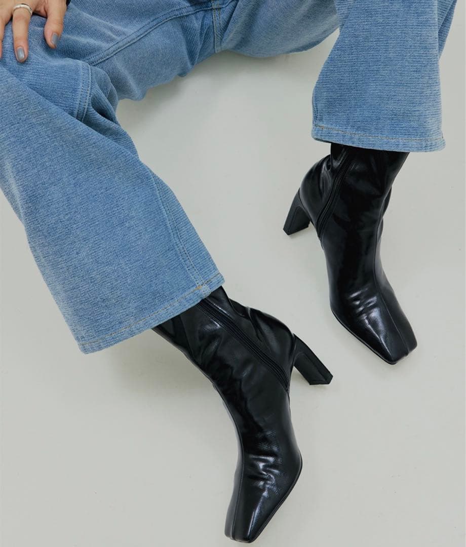 AMERI UND SQUARE TOE SHORT BOOTSブラックLサイズ