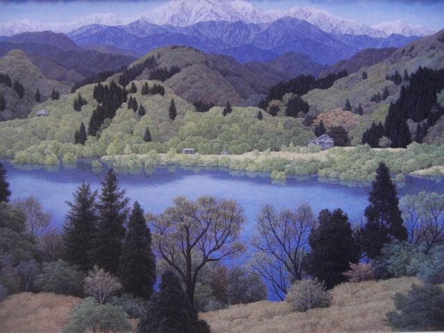 成田禎介、【湖畔】、希少な額装用画集より、新品額装付、状態良好
